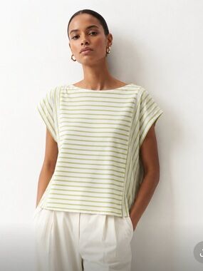 J.JILL  Striped Short Sleeve Top - Lime Green & White Size Medium